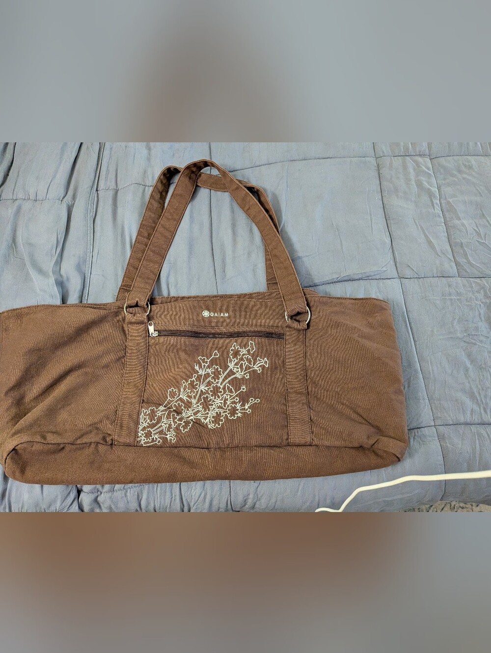 Gaiam Canvas Yoga Mat Tote Bag Brown Floral Embroidered Athleisure Boho Pilates